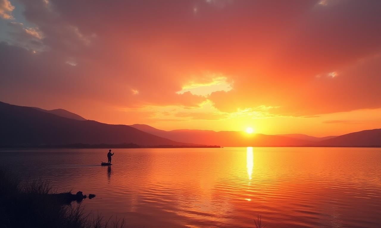 Idyllischer Sonnenuntergang über einem spanischen See